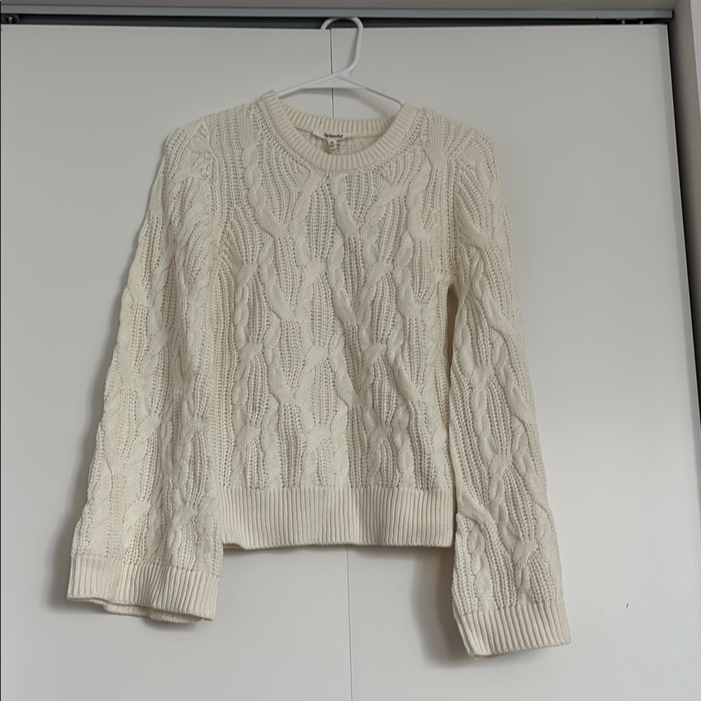 Splendid Cotton Cashmere Cable Knit Cream Sweater, NWT